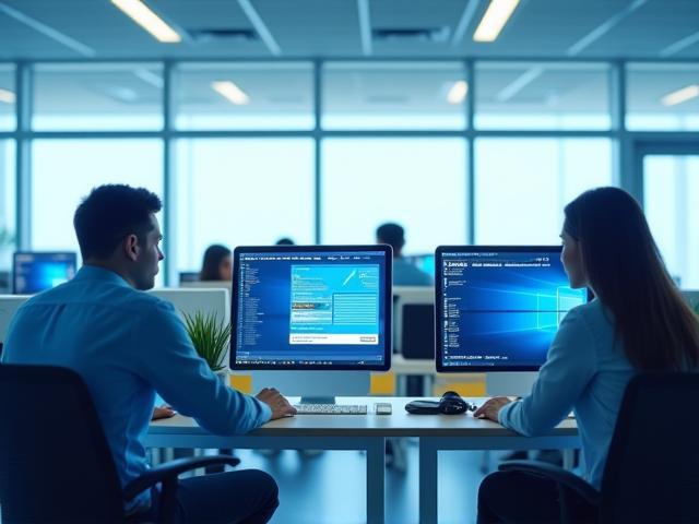 Moderní kancelář a počítače symbolizující expanzi online platformy v roce 2005