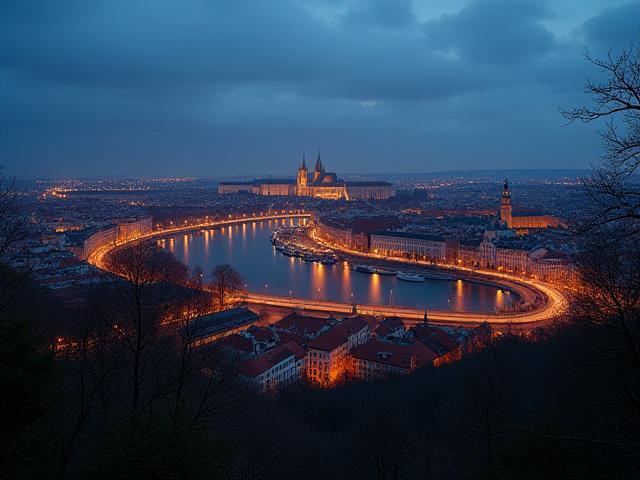 Kulturní zájezd v Praze - Noční panorama města s osvětlenou Pražskou věží